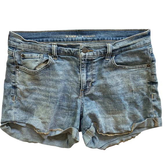 Old Navy Boyfriend Denim Shorts Cuffed‎ Hem Light Wash Blue Jean 10 Summer Vibes - Picture 1 of 8